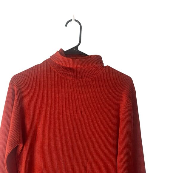 Banana Republic Medium Rust Orange 100% Merino Wool Ribbed Turtle Neck Sweater - Picture 2 of 7